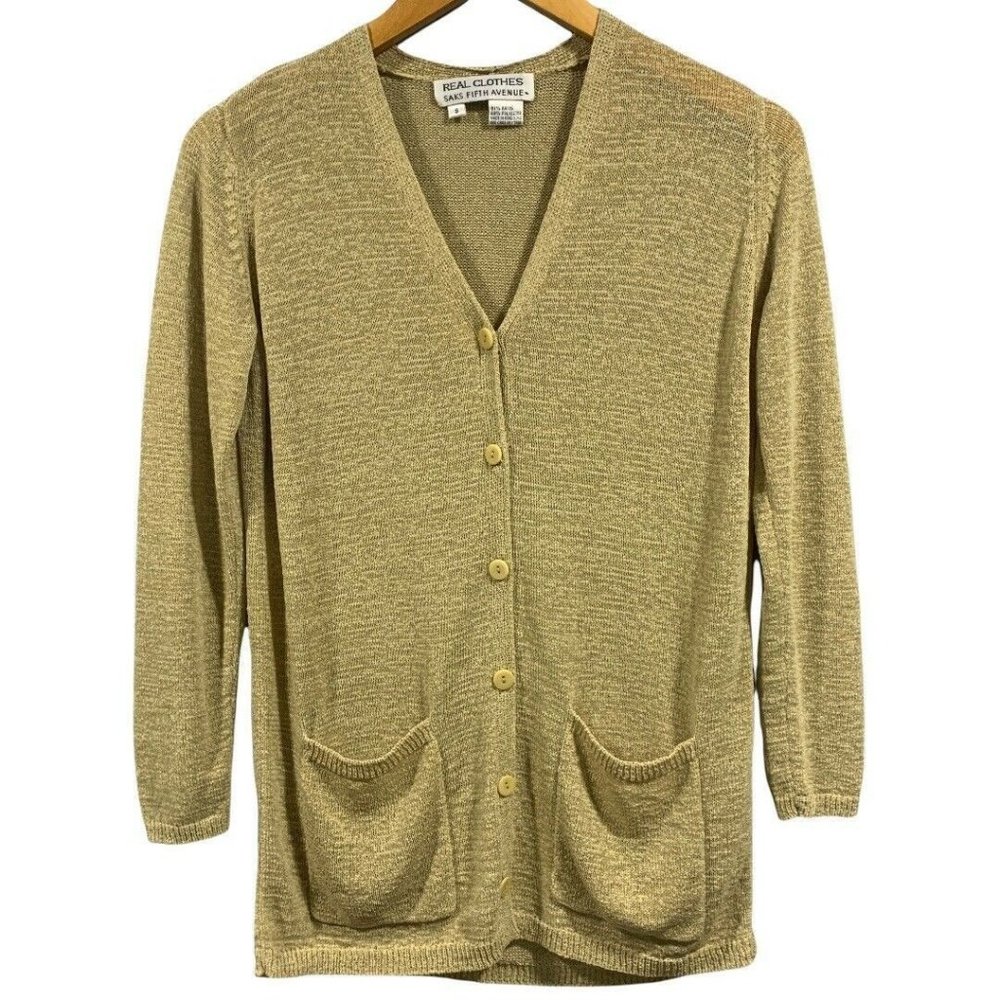 Vintage Saks Fifth Avenue Real Clothes Beige Tan Button Front Cardigan Size S